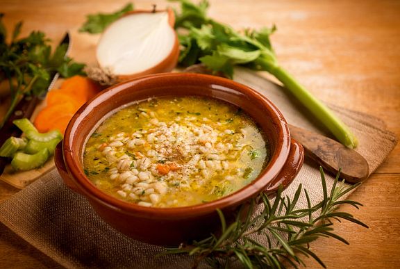 Fish pickle soup with Pollock and pearl barley