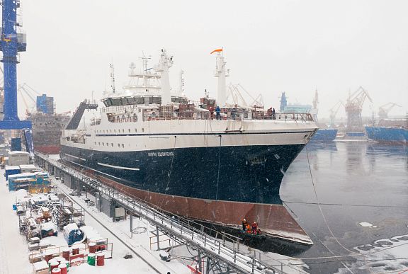 The leading Russian supertrawler for the Russian Fishery Company has successfully inclined